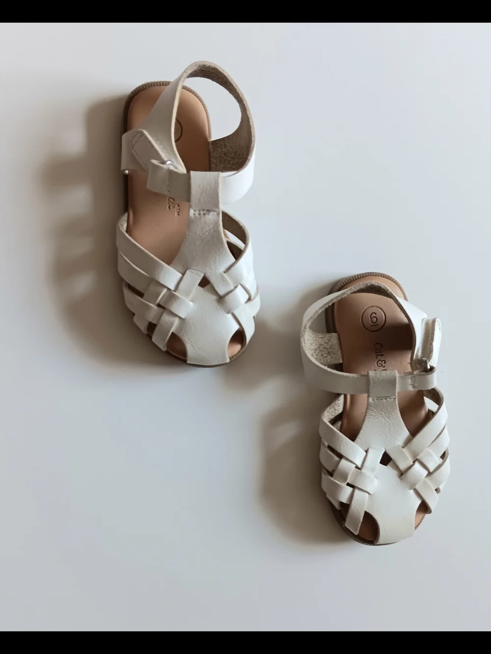 White Kids Woven Leather Sandals